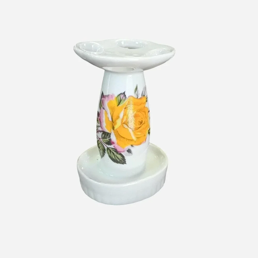 Yellow Vintage Rose Toothbrush Holder